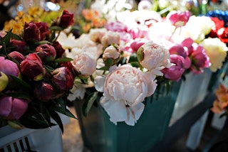 Bouquets of fresh flowers available at the Olympia Farmers Market